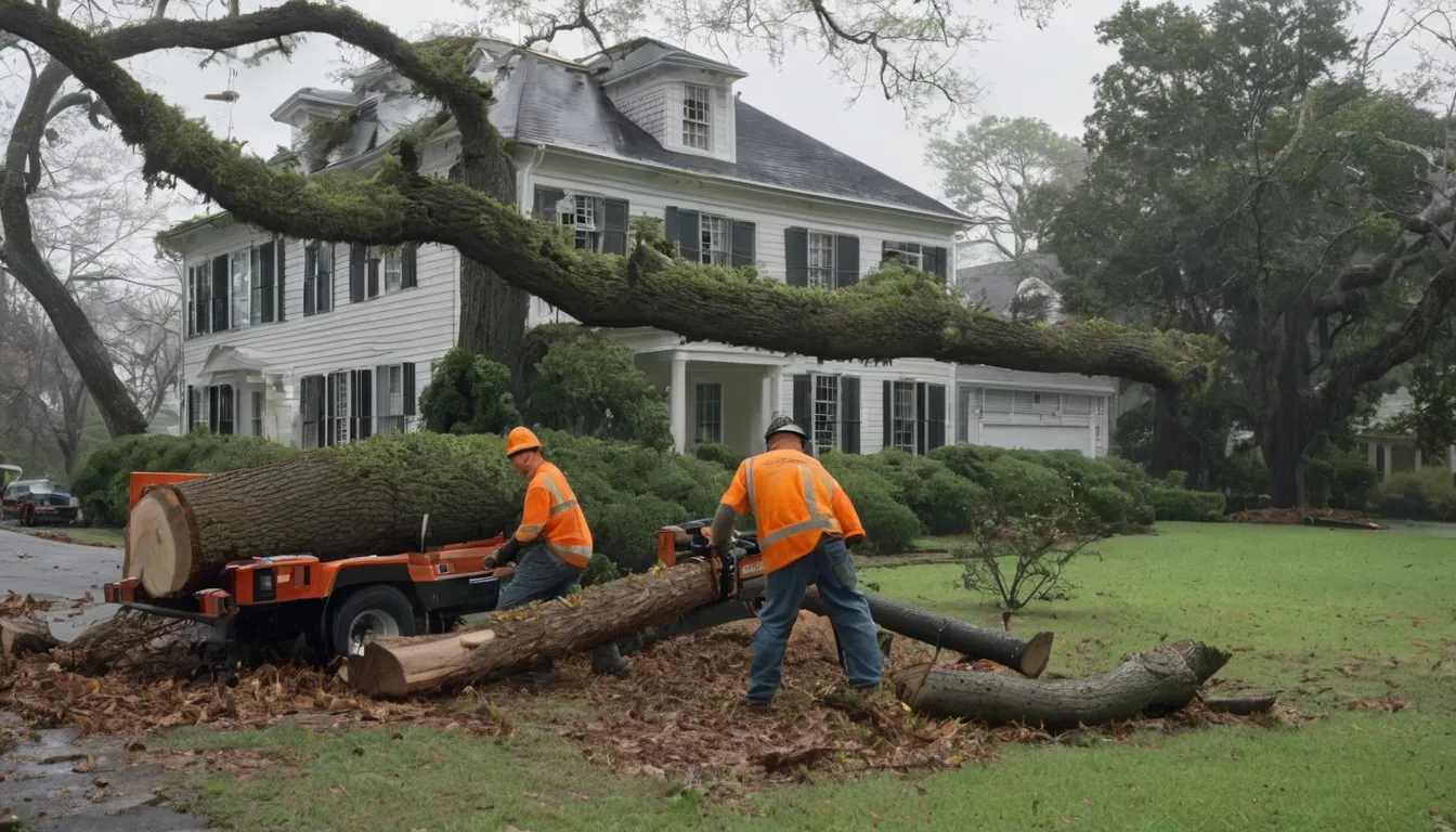 Provider crew clearing a fallen tree from a suburban yard near Bowie after a storm